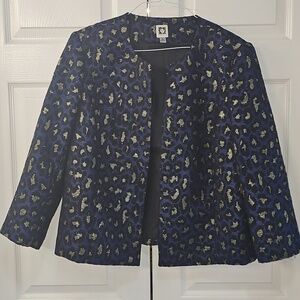 Anne Klein Vintage Vibrant Colorful Animal Print Metallic Open Jacket XL